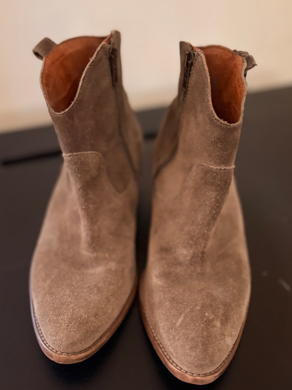 Madewell Suede Ankle Booties in Taupe